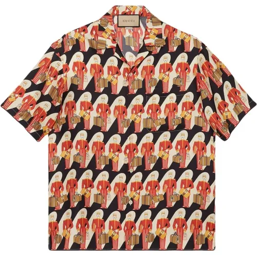 Silk Twill Bowling Shirt with All-Over Print , male, Sizes: M - Gucci - Modalova