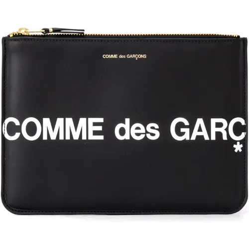 Schwarzes Leder Portemonnaie mit Großem Logo - Comme des Garçons - Modalova