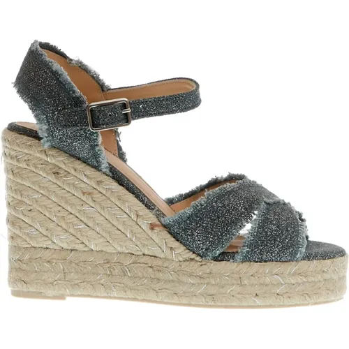 Graue Keil Espadrilles Kreuz Stoff Lurex , Damen, Größe: 38 EU - Castañer - Modalova