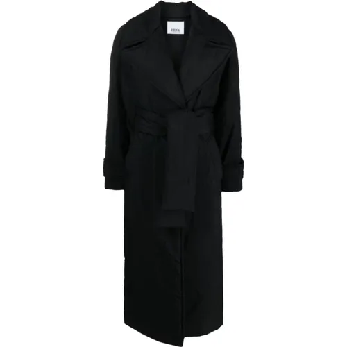 Schwarzer gesteppter Mantel mit breiten Revers , Damen, Größe: L - Erika Cavallini - Modalova