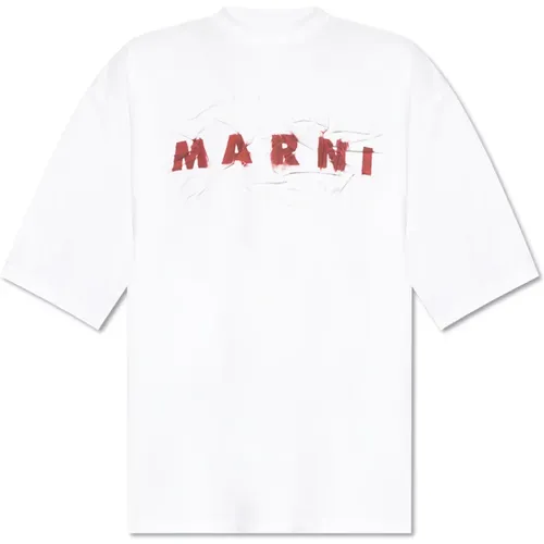 T-shirt with printed logo , male, Sizes: L, XL - Marni - Modalova