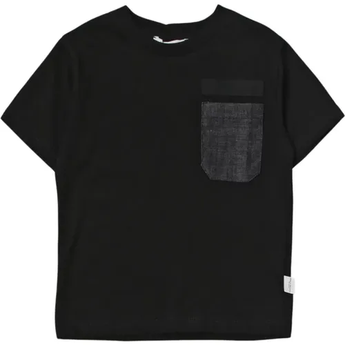 Schwarzes T-Shirt mit Denim-Tasche - Paolo Pecora - Modalova