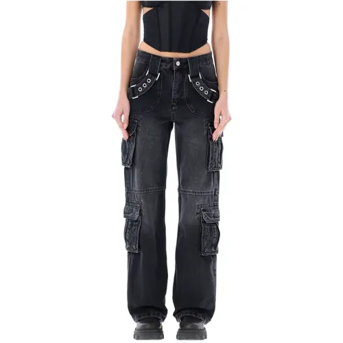 Schwarze Cargo Jeans mit Gurten , Damen, Größe: W25 - Misbhv - Modalova