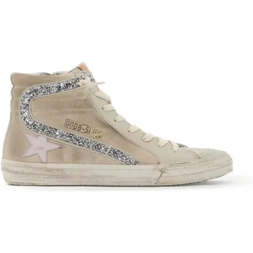 Glitter Slide Sneakers with Leather Star , female, Sizes: 4 UK, 3 UK - Golden Goose - Modalova