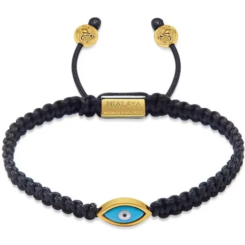 Men& Black String Bracelet with Gold Evil Eye , male, Sizes: L, XL, S, 2XL, M - Nialaya - Modalova