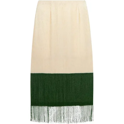 Embroidered Midi Skirt White Green , female, Sizes: M - Elisabetta Franchi - Modalova