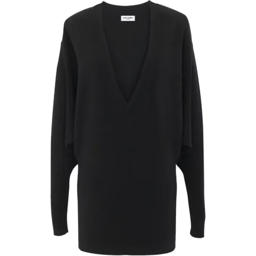 V-Neck Wool Dress , female, Sizes: S - Saint Laurent - Modalova