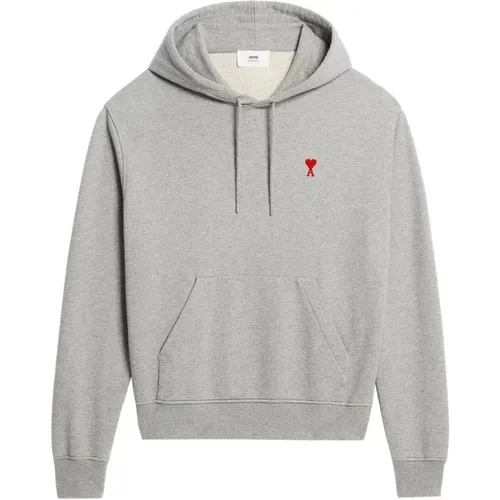 Heart Hoodie in Grey , male, Sizes: XL, S, L - Ami Paris - Modalova