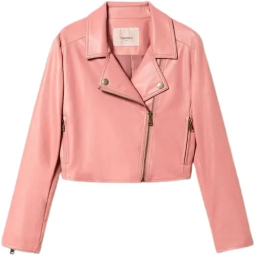 Rosa Leder Bikerjacke Twinset - Twinset - Modalova