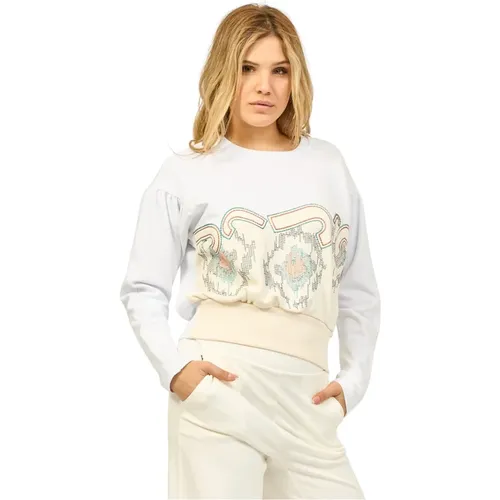 Weiße Baumwoll-Crewneck-Sweater mit Druck , Damen, Größe: L - Jijil - Modalova