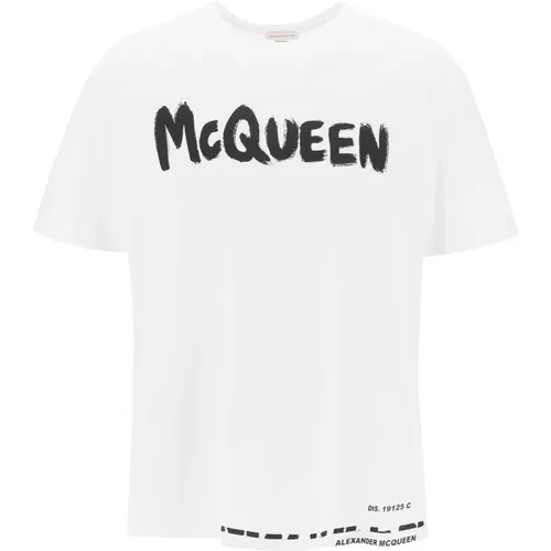 T-Shirt mit Graffiti-Print und Schriftzug , Herren, Größe: M - alexander mcqueen - Modalova