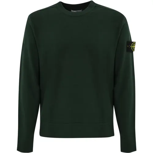 Grüner Wollpullover Langarm , Herren, Größe: L - Stone Island - Modalova