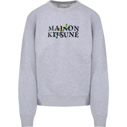 Blumen Komfort Sweatshirt H120 Hellgrau Melange , Damen, Größe: M - Maison Kitsuné - Modalova