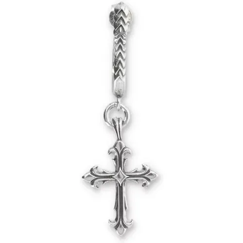 Gothic Cross Silver Earring , male, Sizes: ONE SIZE - Emanuele Bicocchi - Modalova