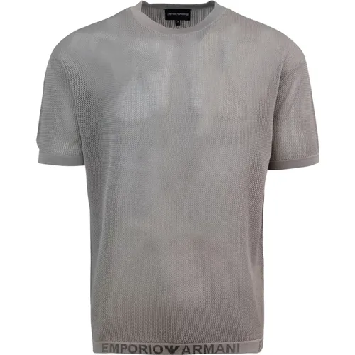 Graues T-Shirt mit Jacquard-Logo - Emporio Armani - Modalova