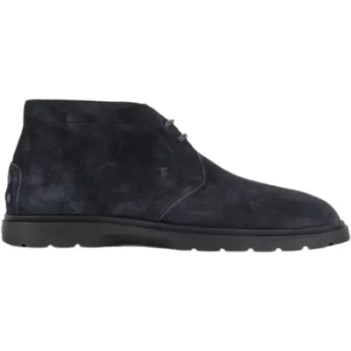 Navy Suede Lace-Up Boots , male, Sizes: 11 UK, 12 UK, 9 1/2 UK, 8 UK, 10 UK, 9 UK, 7 UK, 10 1/2 UK, 6 UK, 8 1/2 UK - TOD'S - Modalova