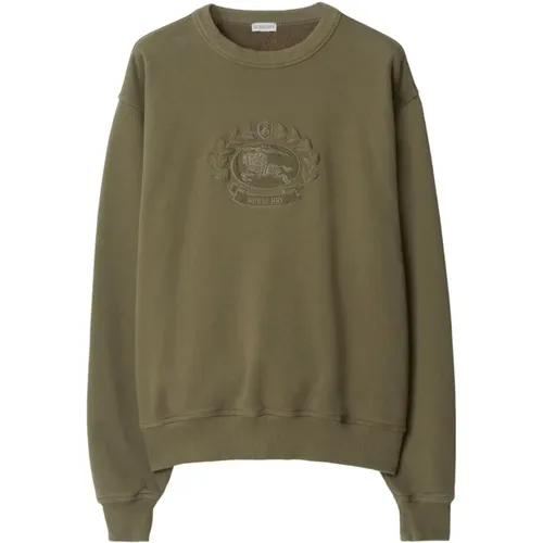 Militärgrüner Sweatshirt mit gesticktem Pferdelogo - Burberry - Modalova