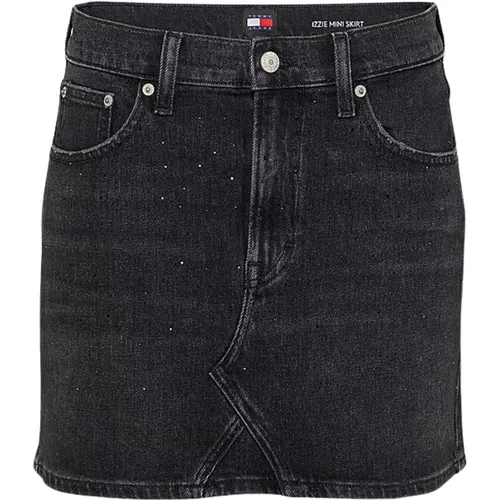 Schwarzer Denim Minirock mit Strassdetails - Tommy Hilfiger - Modalova