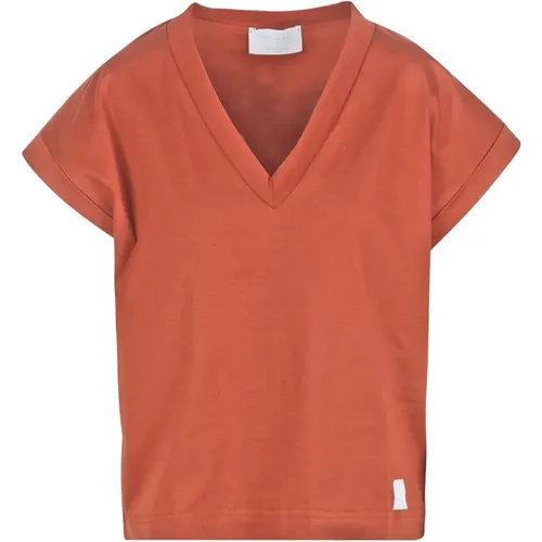 Cotton V-Neck T-Shirt with Logo , female, Sizes: XS, S, M - Daniele Fiesoli - Modalova