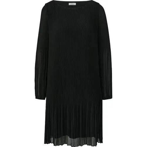 Pleated Chiffon Dress with Puff Sleeves , female, Sizes: XL, 2XL, M, S - s.Oliver - Modalova