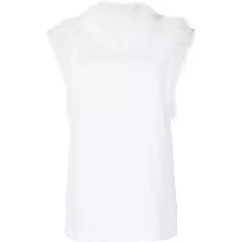 Sleeveless Top with Luxurious Feather Detail , female, Sizes: S - Dolce & Gabbana - Modalova