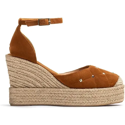 Kamel Wildleder Kleid Espadrilles mit Hanfsohle , Damen, Größe: 40 EU - Unisa - Modalova