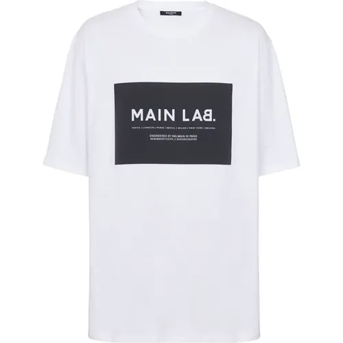 Main Lab label T-shirt , male, Sizes: L, M - Balmain - Modalova
