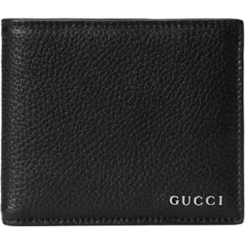 Schwarze Lederbrieftasche mit Logo-Plakette - Gucci - Modalova