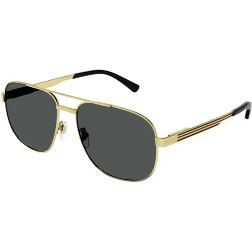 Gold Frame Grey Lens Sunglasses , male, Sizes: 60 MM - Gucci - Modalova