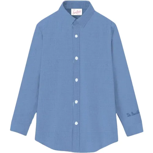 Blaues Leinenhemd mit exklusiver Stickerei , Damen, Größe: L - MC2 Saint Barth - Modalova