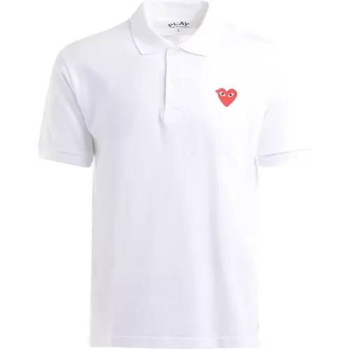 Weißes Polo-Shirt mit rotem Herzlogo , Herren, Größe: XL - Comme des Garçons Play - Modalova