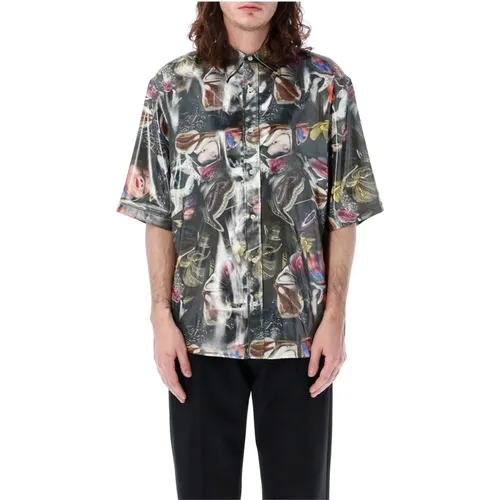 Mens Clothing Shirts Black Print Ss24 , male, Sizes: M - Acne Studios - Modalova