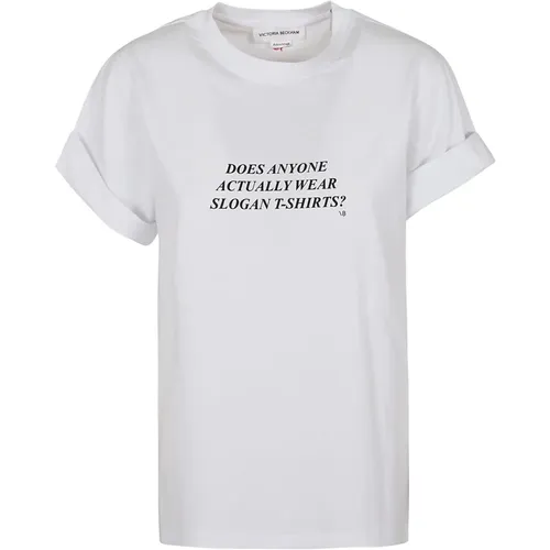 T-Shirt with Black Writing , female, Sizes: L - Victoria Beckham - Modalova