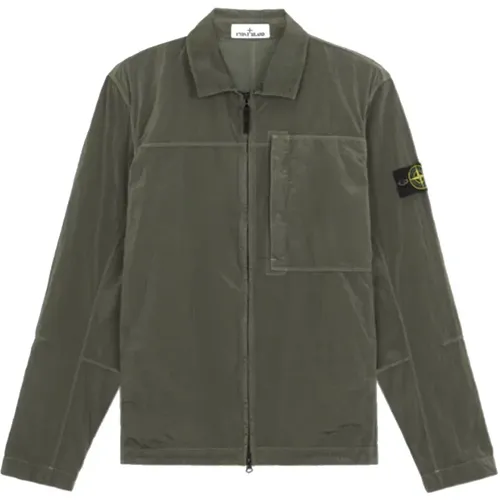 Zip-Up Overshirt in Muschio , male, Sizes: M, XL, L, 2XL - Stone Island - Modalova