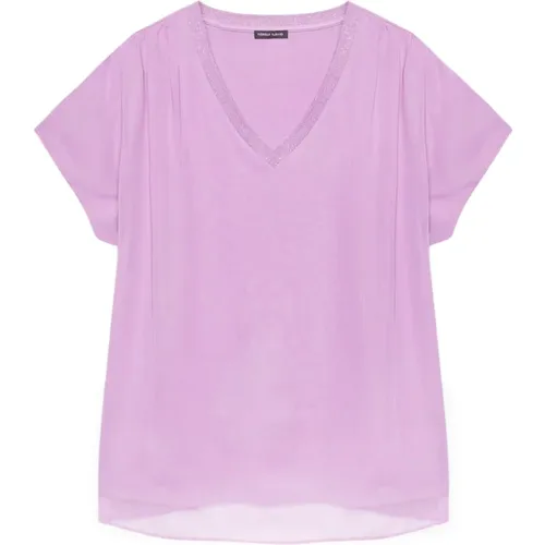 Georgette und Jersey Overlay T-Shirt , Damen, Größe: XL - Fiorella Rubino - Modalova