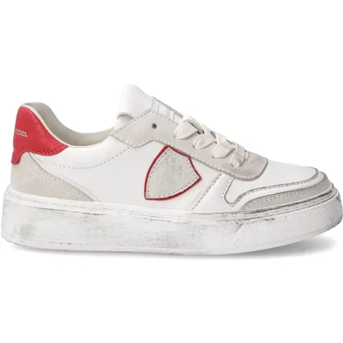 Kinder Tennis Sneakers, Weiß Rot - Philippe Model - Modalova