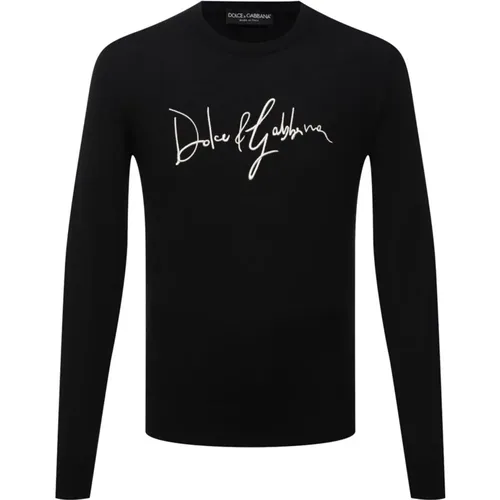 Schwarzer Logo-bestickter Wollpullover , Herren, Größe: XL - Dolce & Gabbana - Modalova