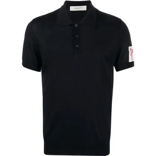 Black Wool Polo Shirt Button Closure , male, Sizes: M, L - Golden Goose - Modalova