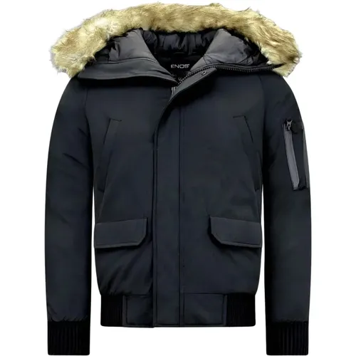 Winter Jacket for Men Short - Faux Fur Collar , male, Sizes: XL, M, L, S - Enos - Modalova