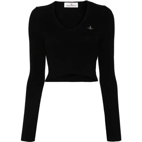 Schwarzer Rippstrick V-Ausschnitt Pullover - Vivienne Westwood - Modalova