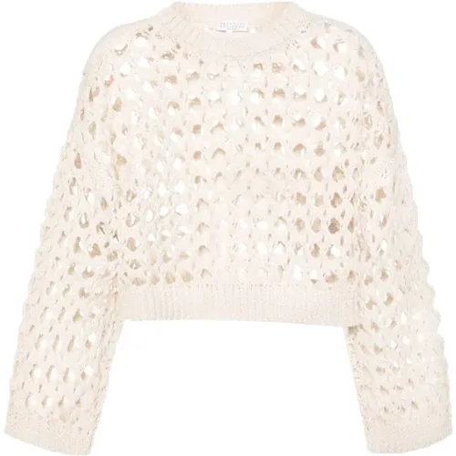 Cropped Sweater in Natural Knit , female, Sizes: S, M - BRUNELLO CUCINELLI - Modalova