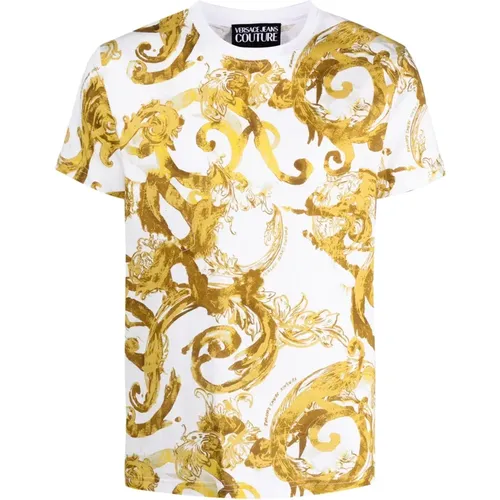 Barockdruck Weiße Baumwoll-T-Shirt , Herren, Größe: L - Versace Jeans Couture - Modalova