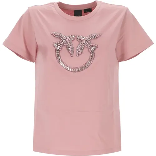 Kurzarm-Baumwoll-T-Shirt mit Love Birds-Logo , Damen, Größe: L - pinko - Modalova