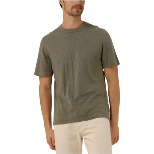Grünes Leinenstrick-T-Shirt , Herren, Größe: 2XL - Selected Homme - Modalova