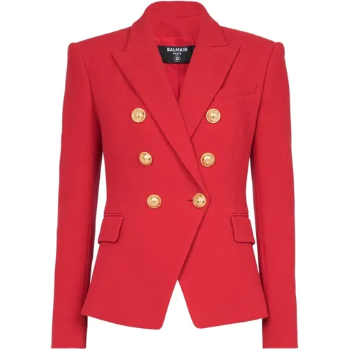Cotton piqué double-buttoned jacket , female, Sizes: M, XS, S - Balmain - Modalova