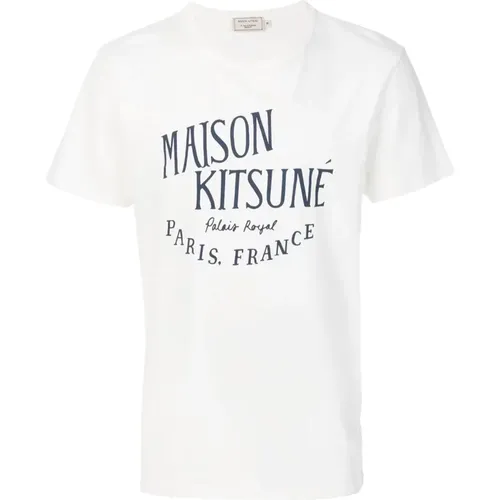 Ecru Logo Print Cotton Tee , male, Sizes: 2XL - Maison Kitsuné - Modalova