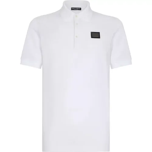 Weißes Piqué Polo Shirt,Schwarzes Baumwoll-Logo-Platten-T-Shirt - Dolce & Gabbana - Modalova