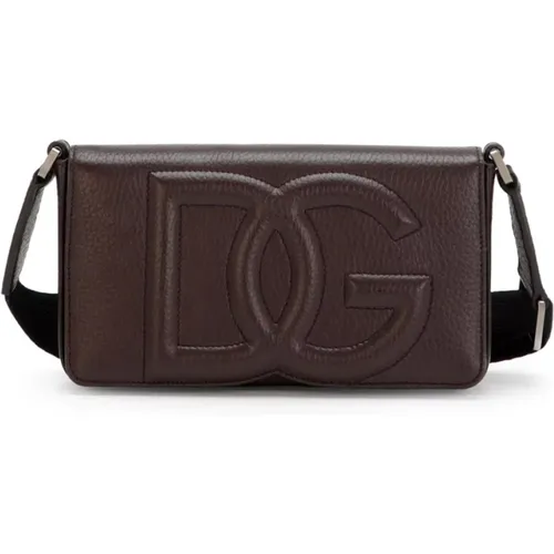 Embossed Logo Leather Shoulder Bag , male, Sizes: ONE SIZE - Dolce & Gabbana - Modalova