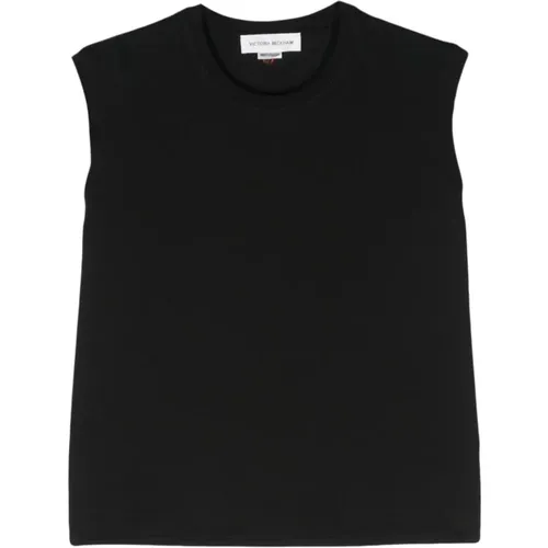 Schwarzes Jersey Ärmelloses Logo-Polo , Damen, Größe: M - Victoria Beckham - Modalova