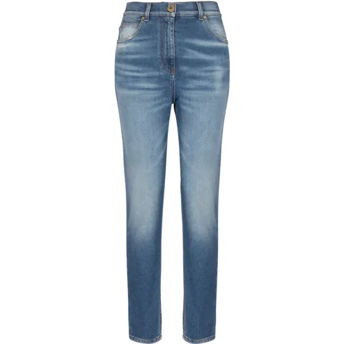 Slim-fit Denim-Jeans mit goldenen Details , Damen, Größe: M - Balmain - Modalova